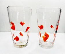 Juego 2 vasos de beber vaso Highball de 6" Koi Goldfish Fish CRATE & AND BARREL