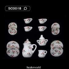 15PCS Dollhouse Miniature 1:12 Red Cherry Ceramic Tea Set Coffee Set Ornament