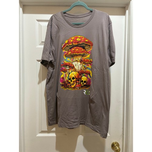 ROQ Men's XL Graphic T-Shirt Mushrooms & Skulls Psychedelic