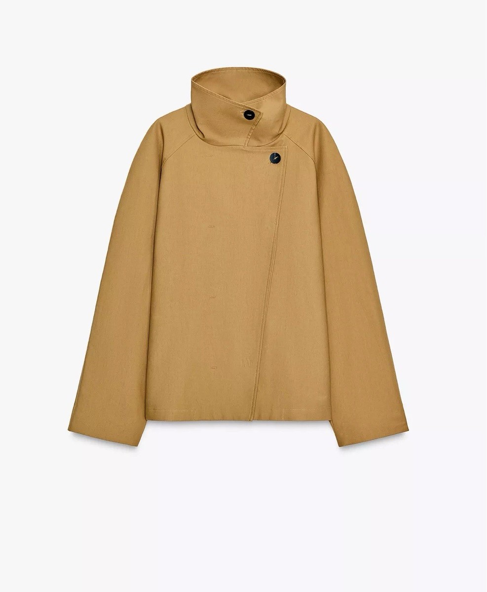 HI ZARA MINIMAL OVERSIZED SHORT TRENCH ZW COLLECTION Caramel | 3833