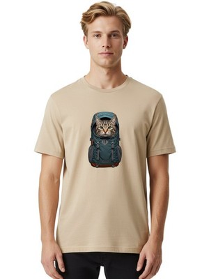 Cat-In-Backpack Mens Graphic Tee, 100% Cotton, Casual Summer Wear