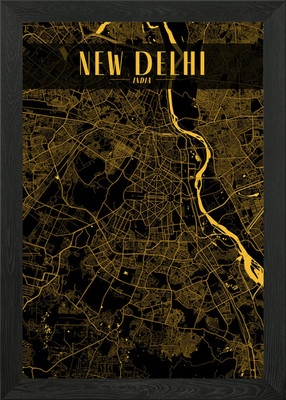 Golden New Delhi Stadtplan Gerahmtes Wandbild Poster Leinwanddruck Bild