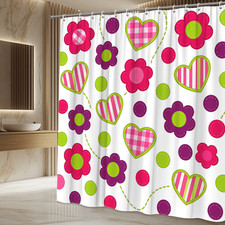 Cute Floral Hearts Shower Curtain for Kids Bathroom Decor