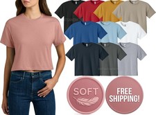 Womens Soft Blended Crop Top T-Shirt Short Sleeve Lightweight Tee XS-3XL NEW