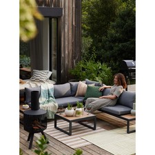 Low Level Corner Sofa Set Garden Lounge Furniture Coffee Table Cushions Grey