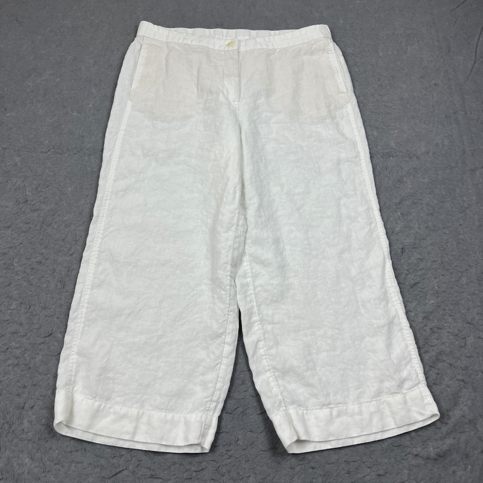 J Jill Pants Womens Large White Love 100% Linen Easy Wide Leg Crop Pull On Beach