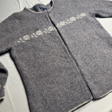 American Eagle Medium Y2K Cardigan Sweater Lambswool Floral Grey