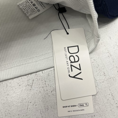 Dazy weiß blau langes geripptes festes Oberteil mit Raglanärmeln Damengröße Small - Bild 2 von 6