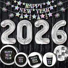 , New Years Eve Party Supplies 2026 Silver - Pack of 139 | New Years Plates a...