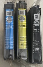Genuine Epson 220 ink cartridges- Black, Cyan and Yellow- Factory Sealed