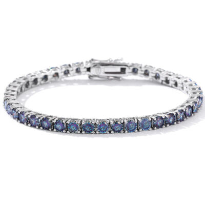 White Blue MOISSANITE Tennis Chain Bracelet Real 925