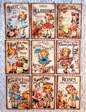 Set of 9 Card Toppers Vintage Children and Roses Greeting Card Making 216N