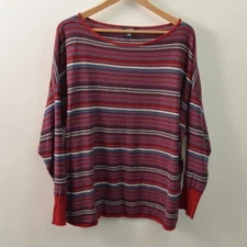 Chaps Blouse Womens 1X Cotton Red Blue Boat Neck Long Sleeve