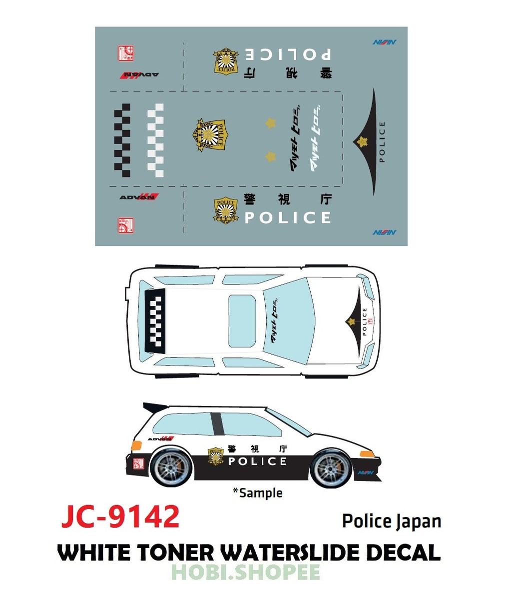 JC-9142 White Toner Waterslide Decal Police Japan Custom 1:64 Hot