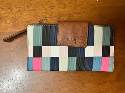 Fossil Emma Bifold Tab Multicolor Clutch Wallet Zipper