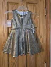Disney Store Aladdin Princess Jasmine Fit  Flare Dress Girl 4 Gold Metallic