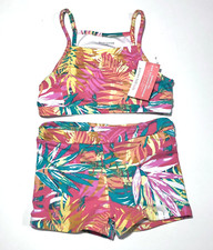Garnet Hill Girls 2 Piece Swim Suit SZ 10 / 8 Floral Abstract Beach Tropical NEW