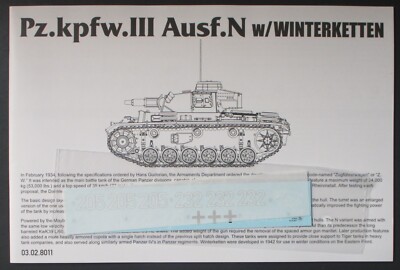 Takom 1/35th Scale Pz Kpfw III Ausf N - Decals from Kit No. 8011