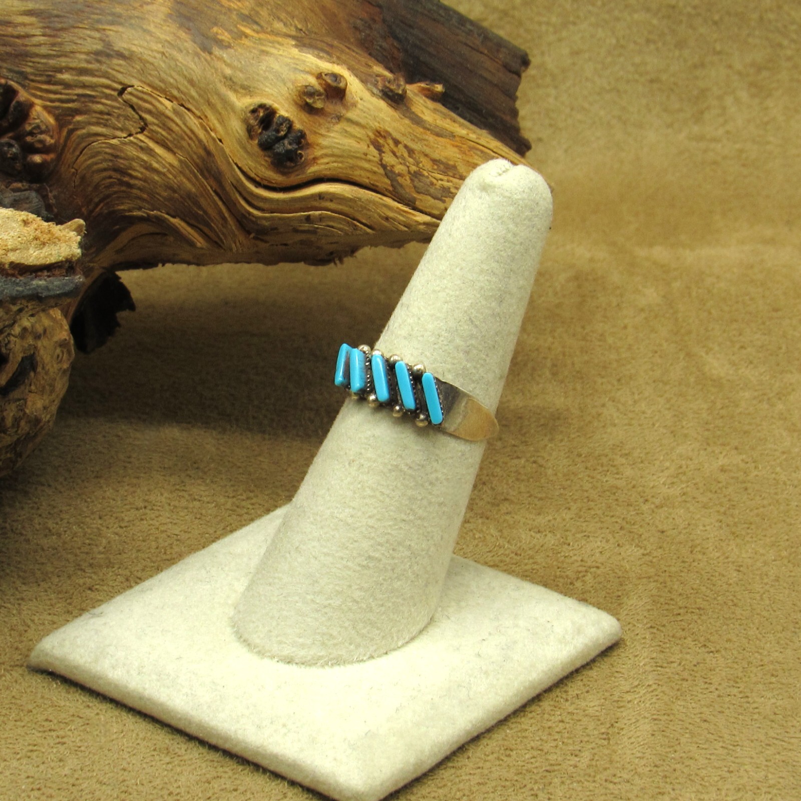 Sterling Silver Diagonal Design Block Turquoise R… - image 2