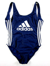 Adidas Logo Classic Blue White Stripe Open Back One Piece Swimsuit Medium