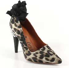 LANVIN x H&M Size US 9 EU 40 Heels Pumps Leopard Animal Print Ribbon Rhinestones