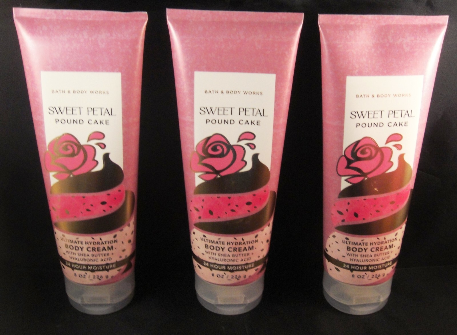 3 Bath & Body Works SWEET PETAL POUND CAKE Body Cream RASPBERRY Shea FREE SHIP