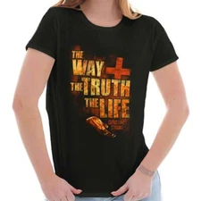 Christian The Way The Truth The Life Cross Womens Top Junior Graphic Tee