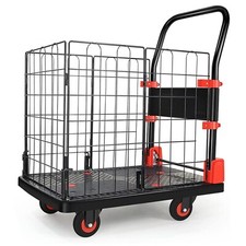 Foldable Platform Push Hand Truck Cart, Basket Cage Cart, 330 lbs. Capacity