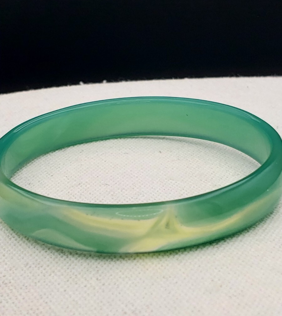 Vintage Green Translucent Agate Bangle Bracelet  … - image 1