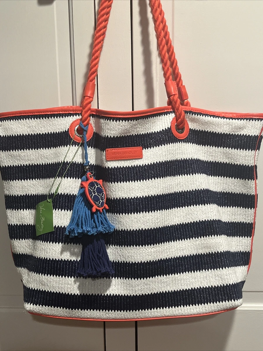 NEW Retired Vera Bradley Striped Beach Tote With Turtle Charm And Tassel  NWT | eBay