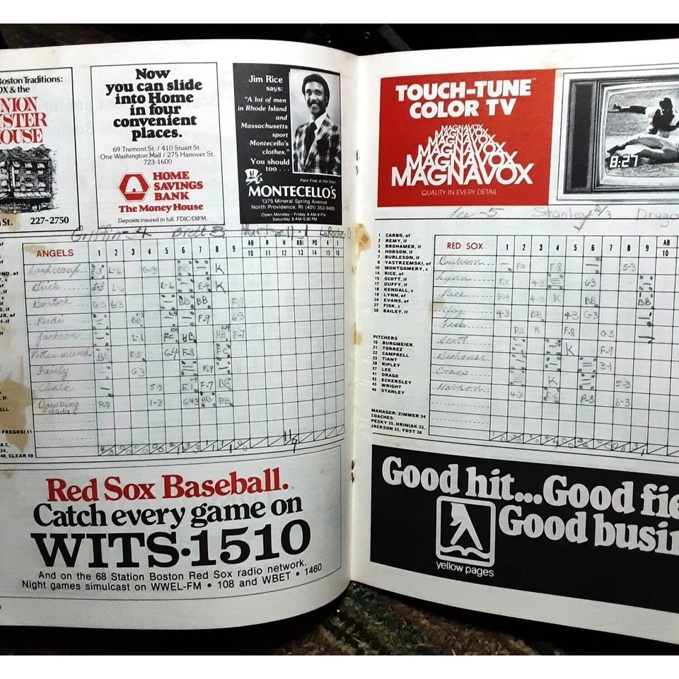 Boston Red Sox 1978 Program Scorecard vs California Angels scored RIce Zimmer - Image 2 of 4