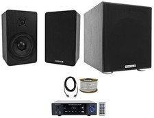 Rockville BLUAMP 150 Amplifier w/ Bluetooth 2 5.25" Bookshelf Speakers 8" Sub