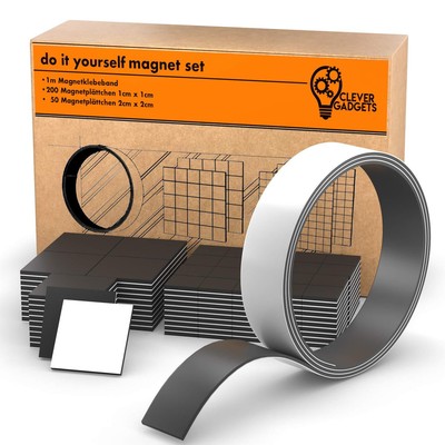Clever Gadgets MAGNETSET | 250 Magnetplättchen 2x2cm & 1x1cm + 1m Magnetband ...