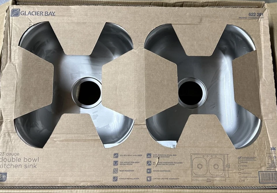 Glacier Bay - 33 pulgadas Fregadero de cocina de acero inoxidable calibre 22 con doble cuenco Foto 3 de 4