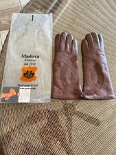 MADOVA LEATHER GLOVES 100 CASHMERE LINED SIZE 7 W MED. BROWN W/SUEDE - NEW  
