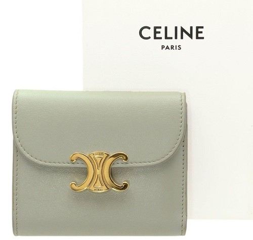 CELINE leather Triomphe Small Flap Wallet Compact Wallet Tri-fold wallet 10D783BZG.10BL Gray beige