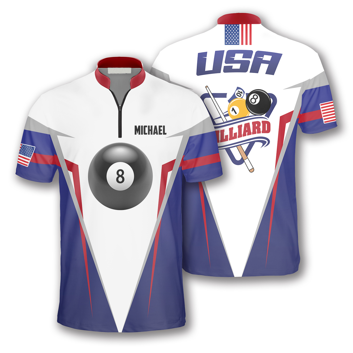 8 Ball USA Custom Billiard Jerseys for Men, Personalized Shirt for