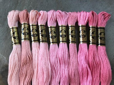 2 Skeins DMC Embroidery Floss 100% cotton 8.7 yd PINK,PEACH,CARNATION,SALMON