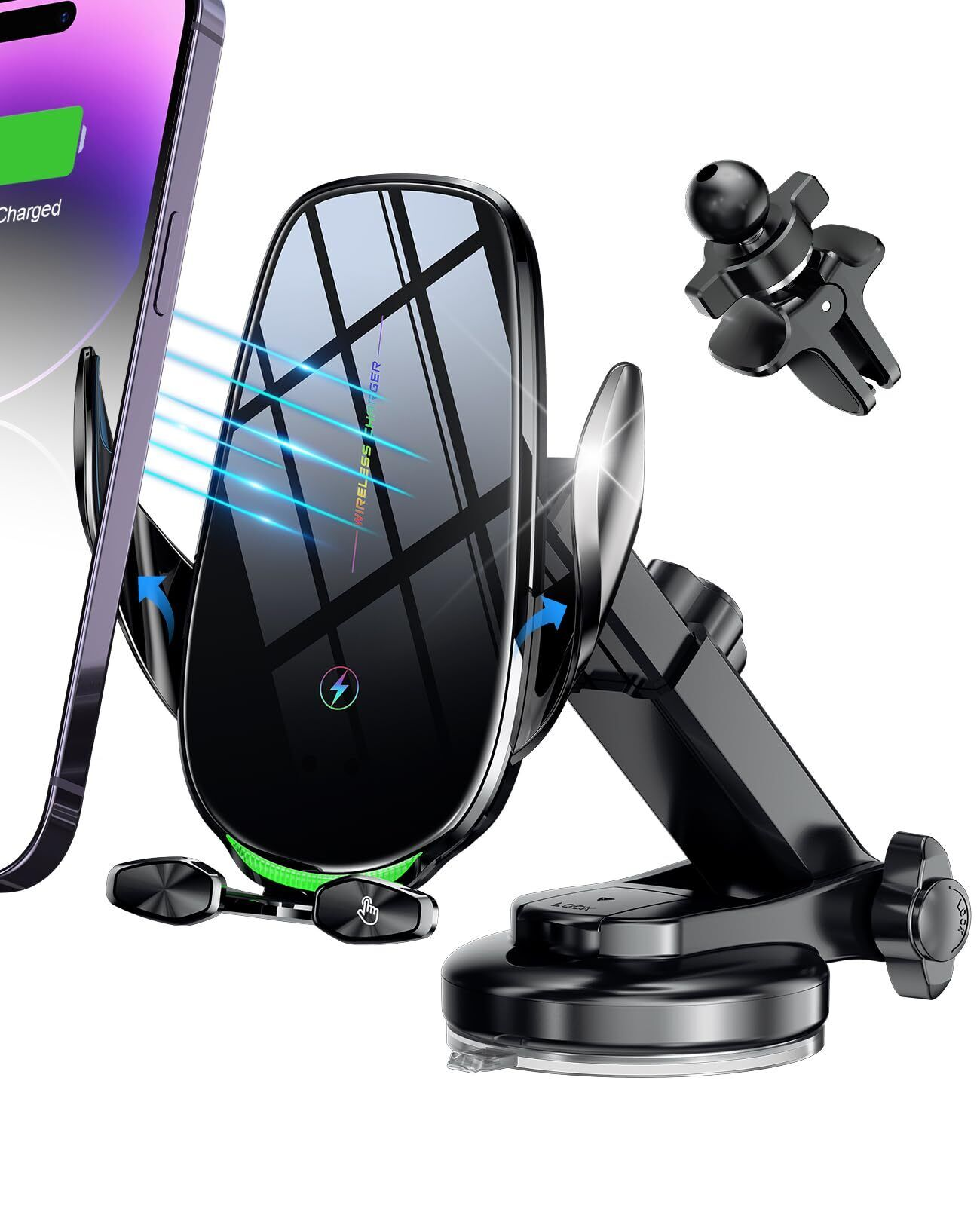 15W Auto-Clamping Fast Wireless Car Charger for iPhone Samsung Phones