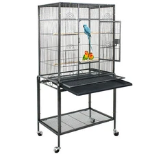 53" Large Bird Cage for Macaw, Cockatoo, Parrot & Finch with Locking Door Black