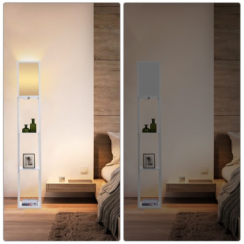 Floor Lamp Free Standing Wood 3-Tier Storage Shelf Reading Bedroom Living Room - Picture 7 of 15