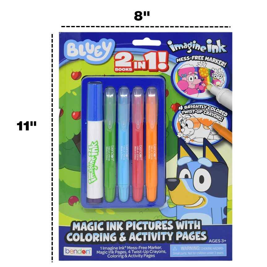 BLUEY Imagine Ink 2-in-1 Activity & Coloring Book | Mess-Free Markers & 4 Crayon