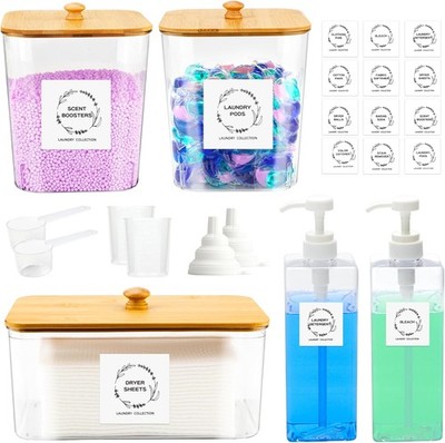 3+2 Pack Laundry Pods Containers and Dryer Sheet Holder with Laundry Detergen...