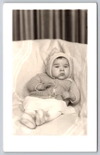 Postcard RPPC Portrait Baby Knit Hat Sweater Booties