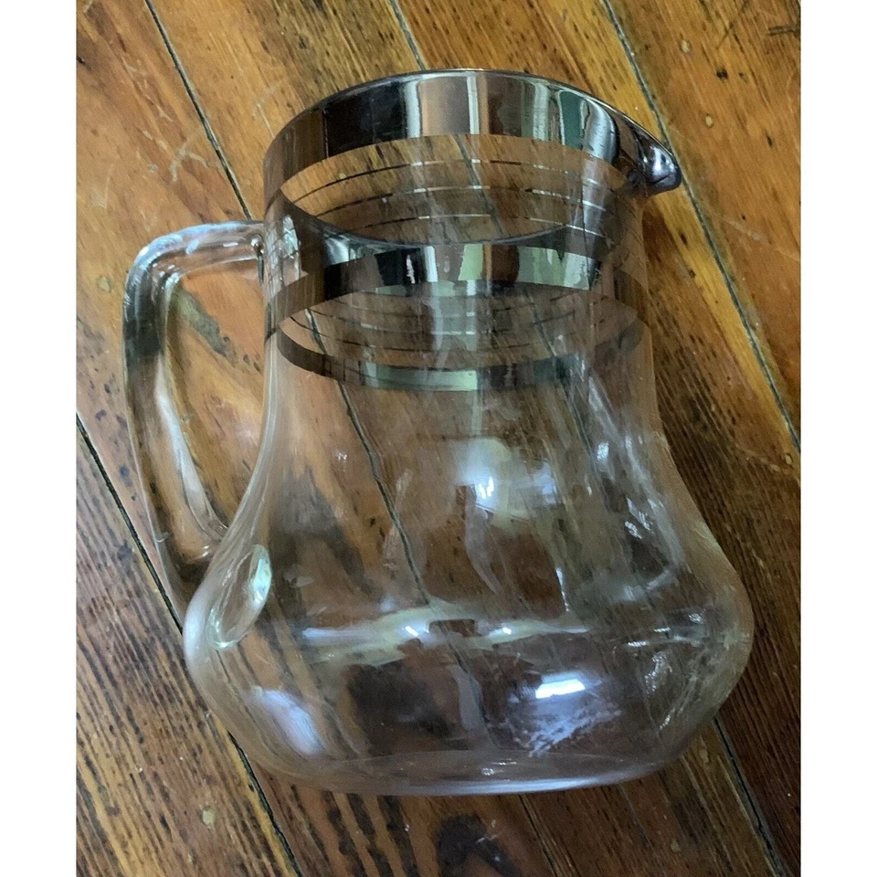 Jarra de vidrio Rockwell MCM vintage con superposición de plata Art Deco vajilla contemporánea Foto 2 de 4