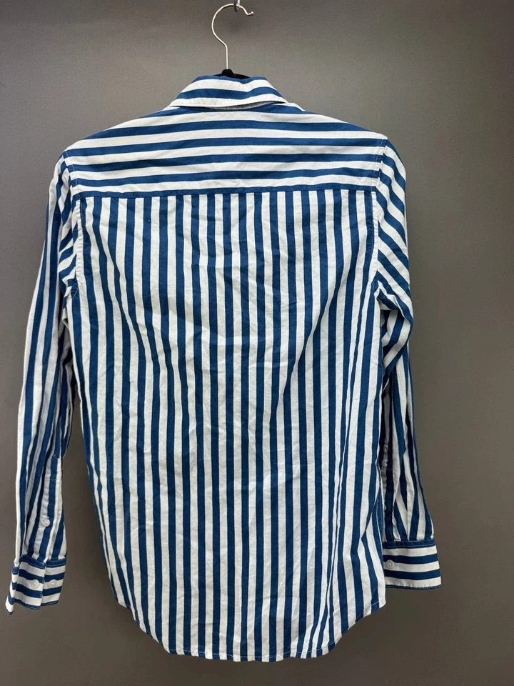H&M Mens Blue/White Pinstripe Button-Up Long Sleeve Regular Fit Shirt Size XS - Image 2 of 4