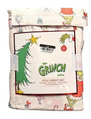 The Grinch 4-Piece Full Sheet Set Christmas Holiday Bedding   Dr. Seuss   NEW