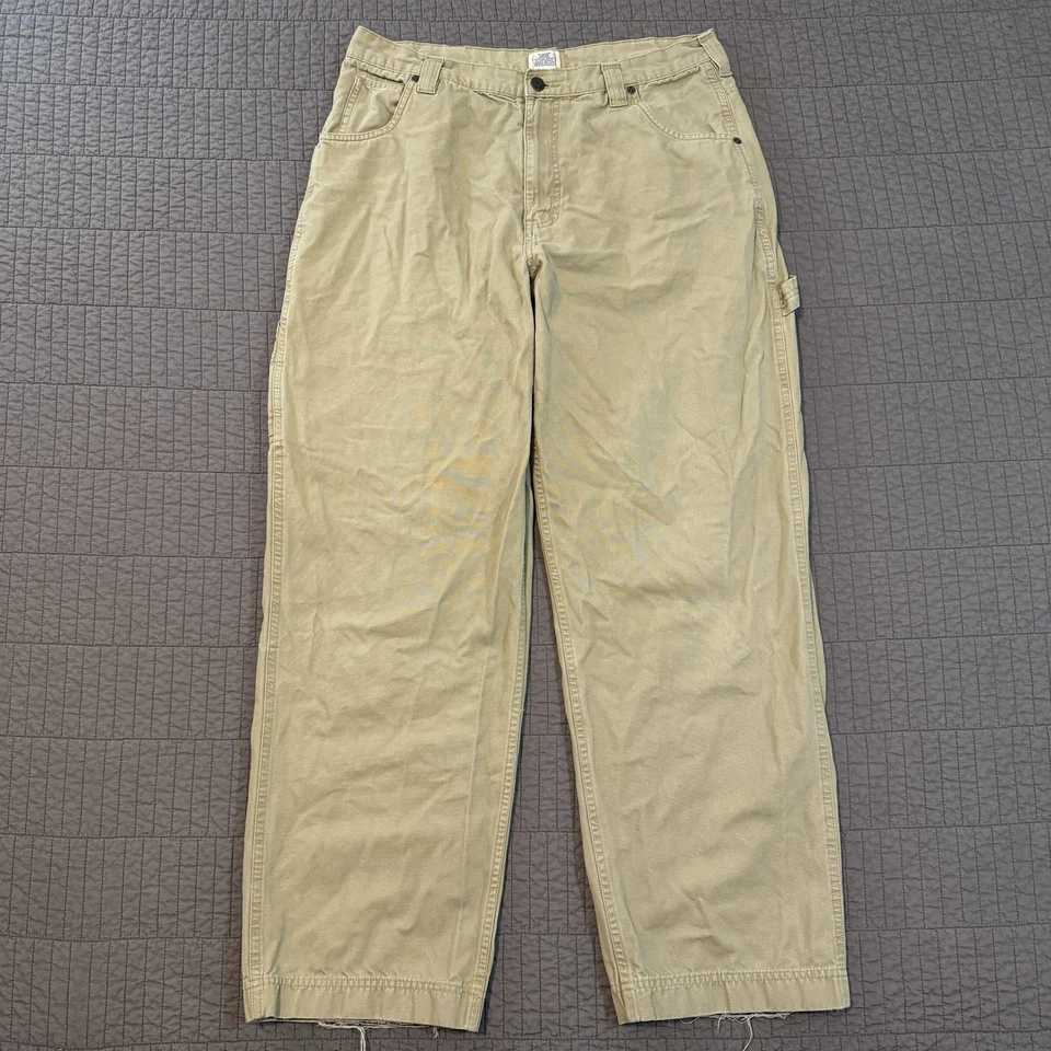 Y2K Cherokee Carpenter Pants Men's 36x32 (33x30) Tan Rugged Utility Workwear - Image 2 of 4