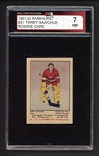 1951-52 PARKHURST #61 TERRY SAWCHUK ROOKIE CARD KSA 7 NEAR MINT