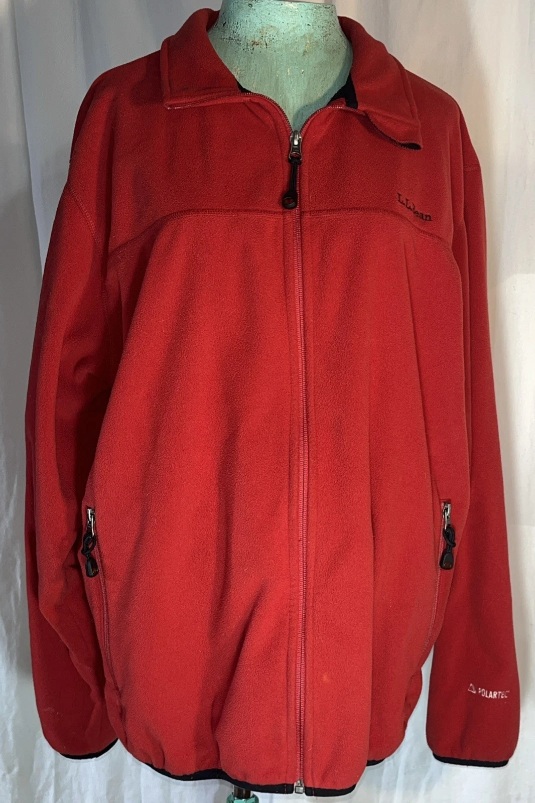 LL Bean Men's Polartec Fleece Jacket Large Green Full Zip Outdoor Hiking READ